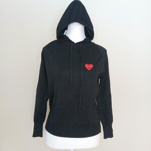 NWT Comme des Garcons PLAY Iconic Heart Print 100% Wool Hoodie Sweater Size L